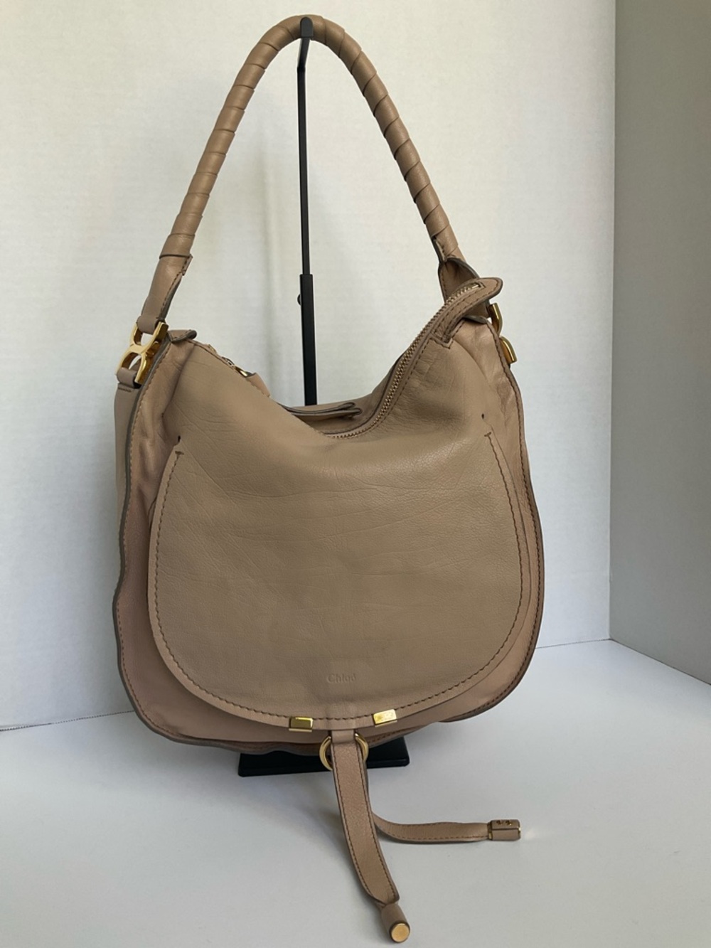 Chloé Taupe Leather Shoulder Hobo with Braided Strap